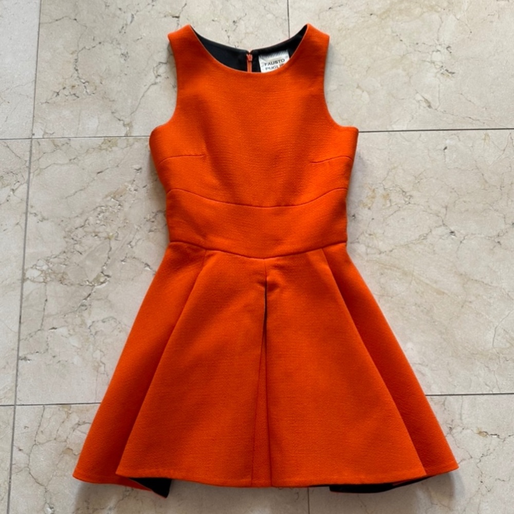 Fausto Puglisi Orange Skater Fit & Flare Wool Mini Dress IT 38 US 2 XS